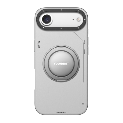 Apple iPhone 17 Air Case with M-safe Charging Function, 360 Degree Stand, Simple Matte Leather Pattern, Youngkit Tech Leather Series Cover Grey