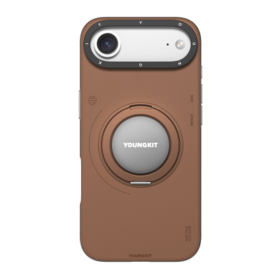 Apple iPhone 17 Air Case with M-safe Charging Function, 360 Degree Stand, Simple Matte Leather Pattern, Youngkit Tech Leather Series Cover Brown
