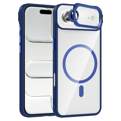 Apple iPhone 17 Air Case with Stand and Camera Lens Gift Zore Etro Cover with M-Safe Charging Function Navy blue