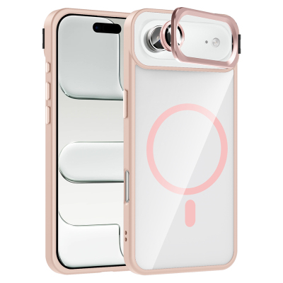 Apple iPhone 17 Air Case with Stand and Camera Lens Gift Zore Etro Cover with M-Safe Charging Function Pink