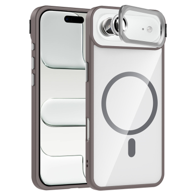 Apple iPhone 17 Air Case with Stand and Camera Lens Gift Zore Etro Cover with M-Safe Charging Function Grey