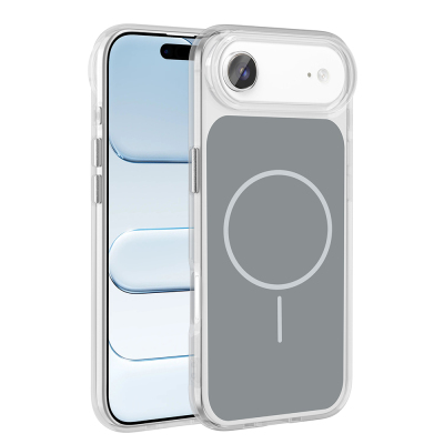 Apple iPhone 17 Air Case Zore Iconic Hard Silicone Cover with Metal Button Design and M-Safe Charging Feature Grey