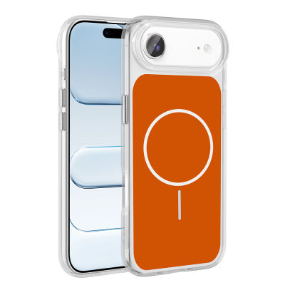 Apple iPhone 17 Air Case Zore Iconic Hard Silicone Cover with Metal Button Design Orange