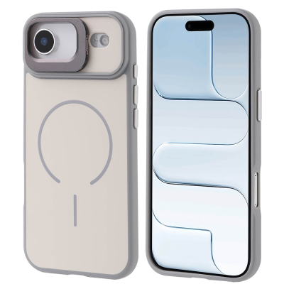 Apple iPhone 17 Air Case Zore Notron Cover M-safe Charging and Camera Stand Grey