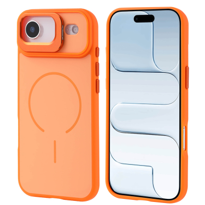 Apple iPhone 17 Air Case Zore Notron Cover M-safe Charging and Camera Stand Orange