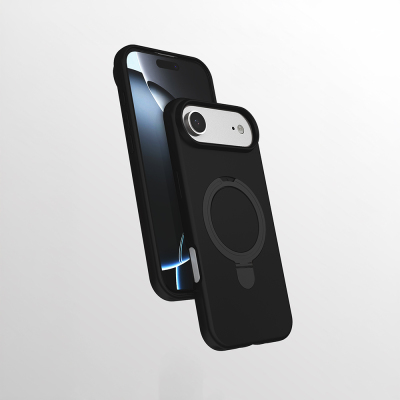 Apple iPhone 17 Air Case Zore Samara Cover with M-safe Charging Stand Black