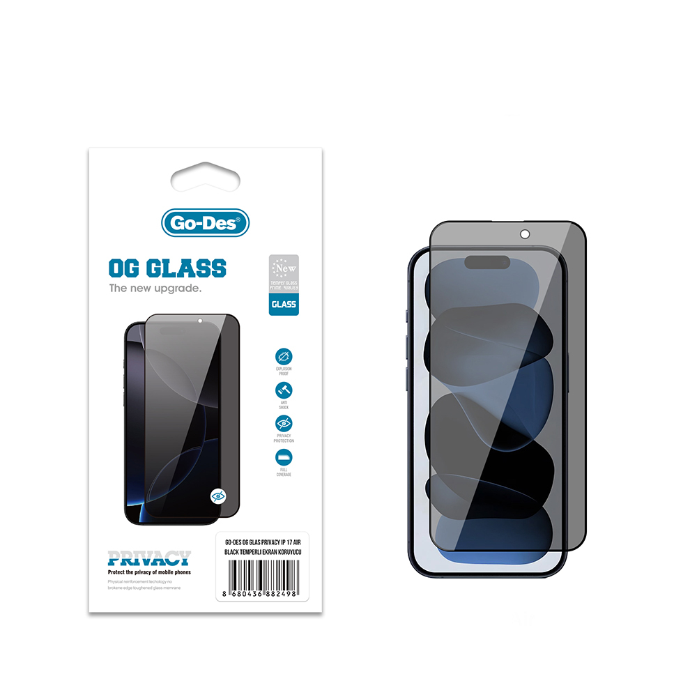 Apple iPhone 17 Air Go Des OG Glass Privacy Antistatik Temperli Cam Ekran Koruyucu - 1