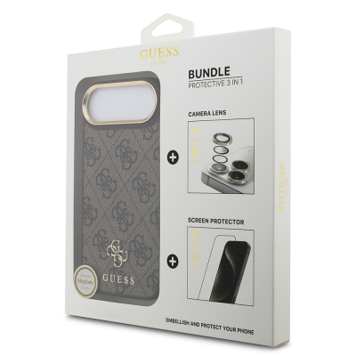 Apple iPhone 17 Air Guess Original Licensed 4G and Text Logo Case + Screen Protector + Lens Protector 3-in-1 Accessory Set Brown