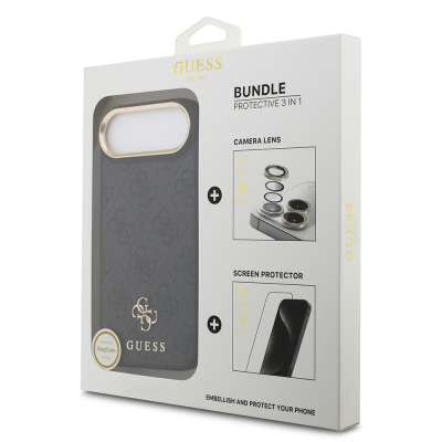 Apple iPhone 17 Air Guess Orjinal Lisanslı 4G ve Yazı Logolu Kılıf + Ekran Koruyucu + Lens Koruyucu 3in1 Aksesuar Seti Siyah