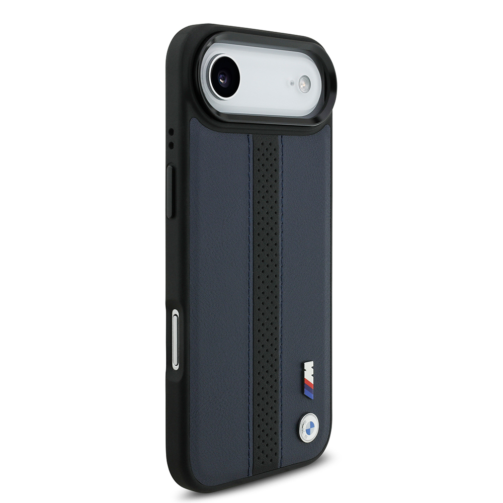 Apple iPhone 17 Air Kılıf BMW Orjinal Lisanslı M-safe Şarj Özellikli Deri Arka Yüzey Metal Logolu Delikli Şerit Tasarımlı Kapak - 7