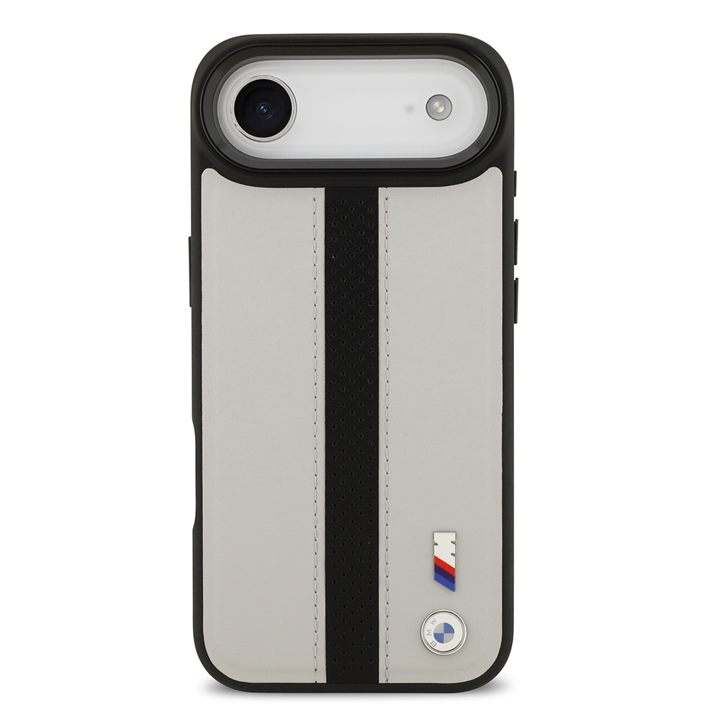 Apple iPhone 17 Air Kılıf BMW Orjinal Lisanslı M-safe Şarj Özellikli Deri Arka Yüzey Metal Logolu Delikli Şerit Tasarımlı Kapak - 12