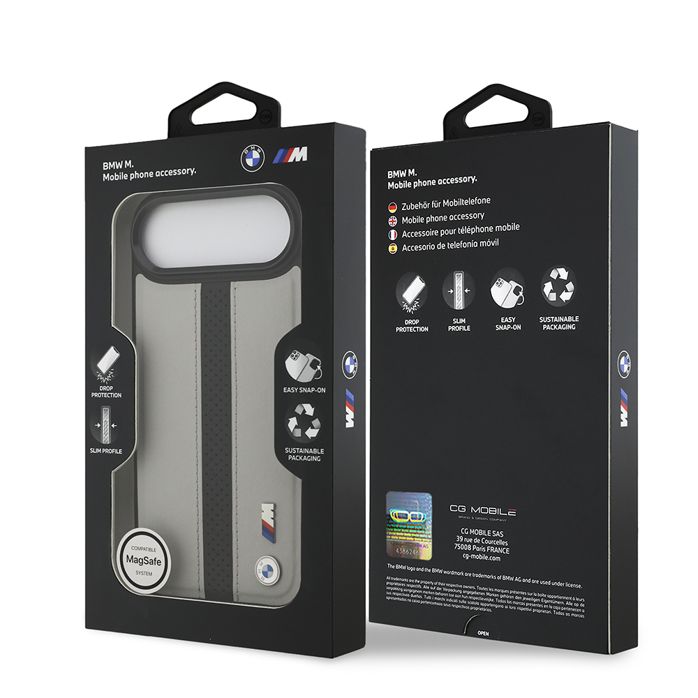 Apple iPhone 17 Air Kılıf BMW Orjinal Lisanslı M-safe Şarj Özellikli Deri Arka Yüzey Metal Logolu Delikli Şerit Tasarımlı Kapak - 24