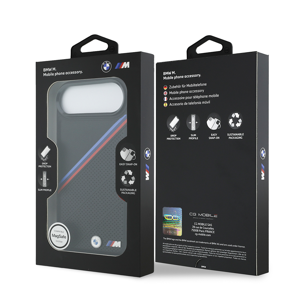 Apple iPhone 17 Air Kılıf BMW Orjinal Lisanslı M-safe Şarj Özellikli M Logolu Üç Şeritli Delikli Deri Kapak - 16