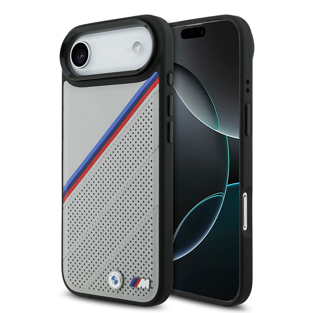 Apple iPhone 17 Air Kılıf BMW Orjinal Lisanslı M-safe Şarj Özellikli M Logolu Üç Şeritli Delikli Deri Kapak - 3