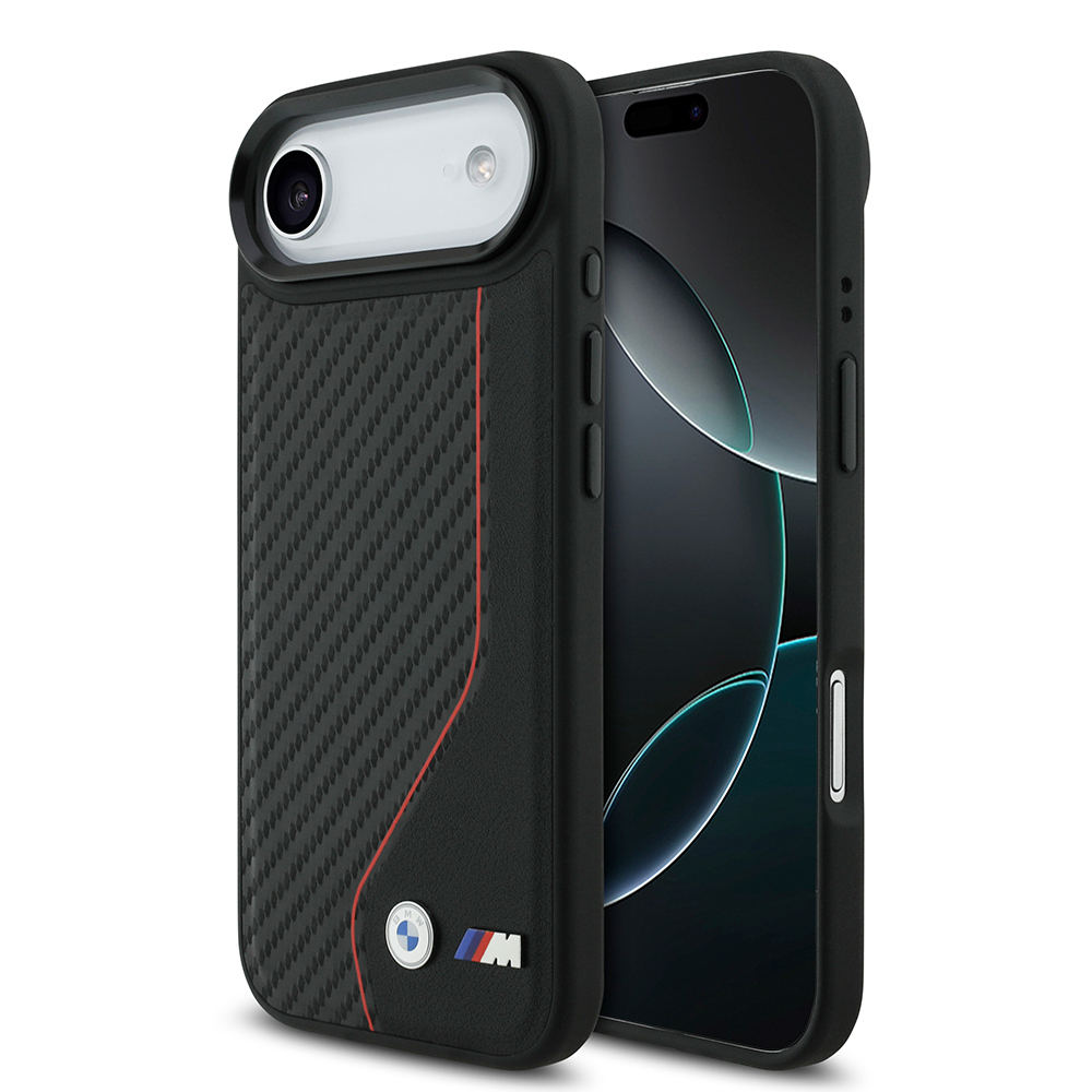 Apple iPhone 17 Air Kılıf BMW Orjinal Lisanslı M-safe Şarj Özellikli Metal BMW ve M Logolu PU Karbon Tasarımlı Kapak - 1