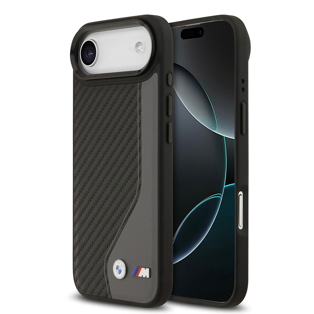 Apple iPhone 17 Air Kılıf BMW Orjinal Lisanslı M-safe Şarj Özellikli Metal BMW ve M Logolu PU Karbon Tasarımlı Kapak - 3