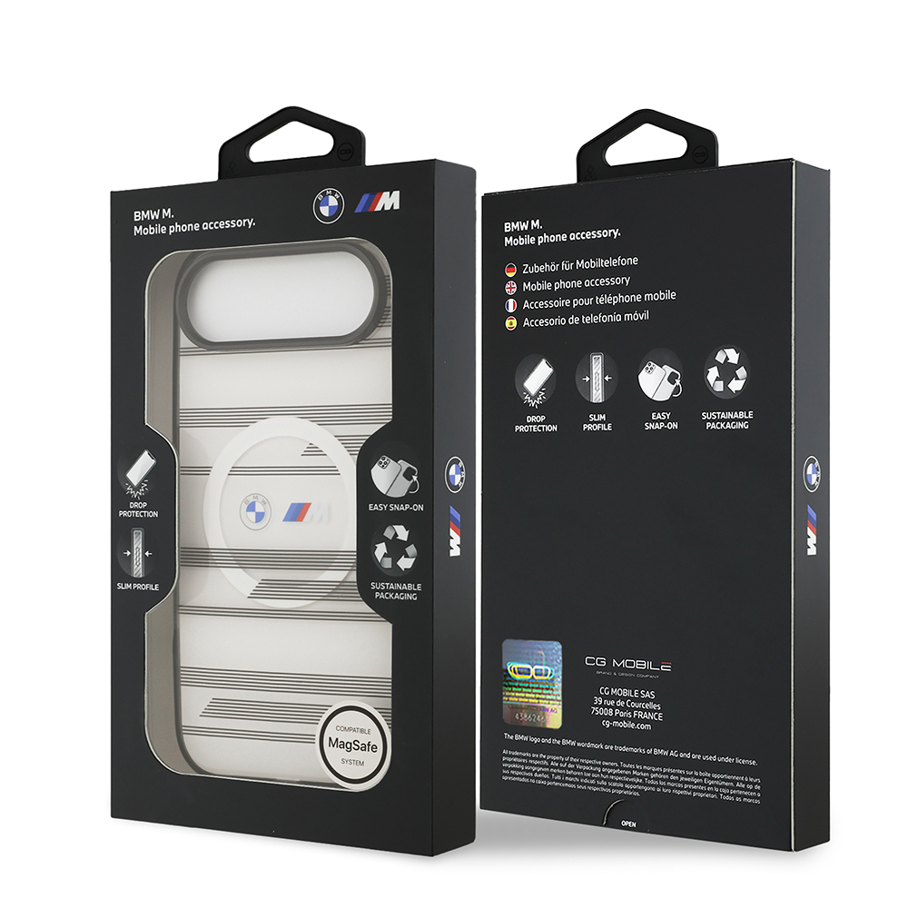 Apple iPhone 17 Air Kılıf BMW Orjinal Lisanslı M-safe Şarj Özellikli Metal Kamera Butonlu Yatay Şeritli M Dizayn Kapak - 17