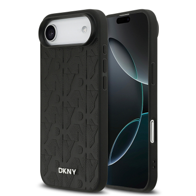 Apple iPhone 17 Air Kılıf DKNY Orjinal Lisanslı M-safe Şarj Özellikli 3D Yazılı Grid Pattern Kapak Siyah