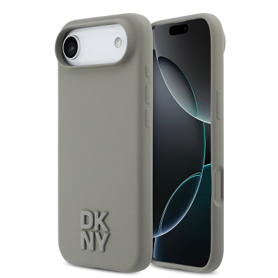 Apple iPhone 17 Air Kılıf DKNY Orjinal Lisanslı M-safe Şarj Özellikli Metal Logolu Silikon Kapak Bej