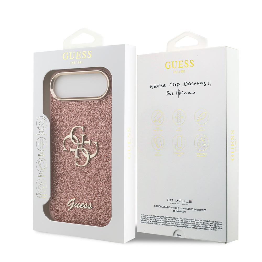 Apple iPhone 17 Air Kılıf Guess Orjinal Lisanslı 4G Büyük Metal Kamera Çerçeveli ve Logolu Glitter Kapak - 17