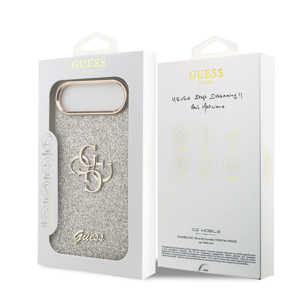 Apple iPhone 17 Air Kılıf Guess Orjinal Lisanslı 4G Büyük Metal Kamera Çerçeveli ve Logolu Glitter Kapak - 33