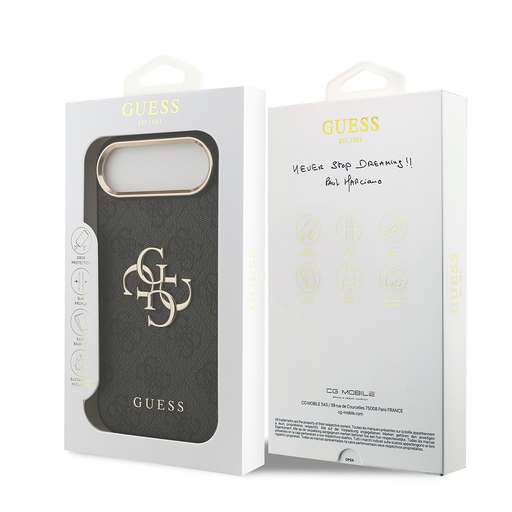 Apple iPhone 17 Air Kılıf Guess Orjinal Lisanslı Gold Metal Kamera Çerçeveli 4G Desenli Metal Büyük 4G ve Yazı Logolu Kapak - 9