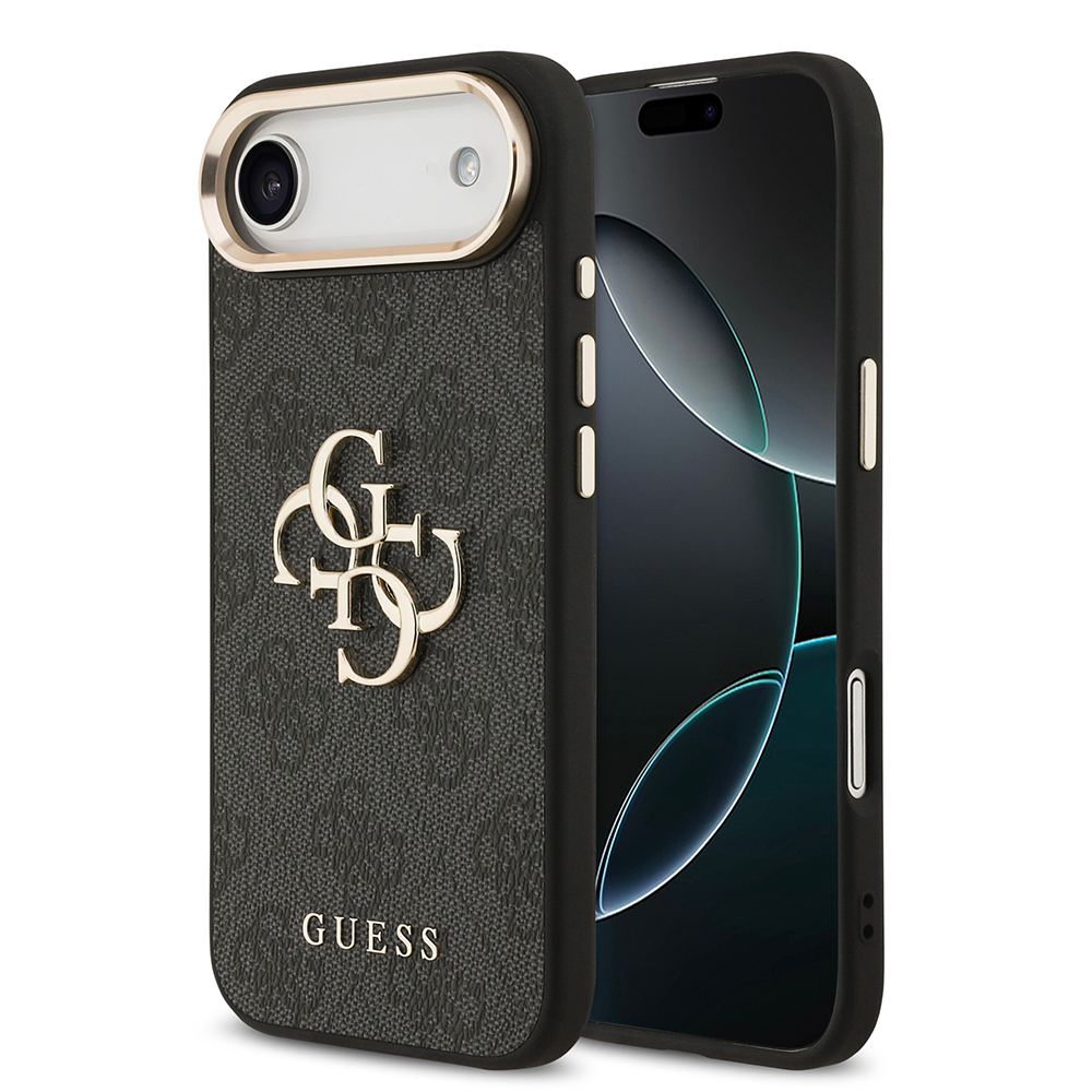 Apple iPhone 17 Air Kılıf Guess Orjinal Lisanslı Gold Metal Kamera Çerçeveli 4G Desenli Metal Büyük 4G ve Yazı Logolu Kapak - 1