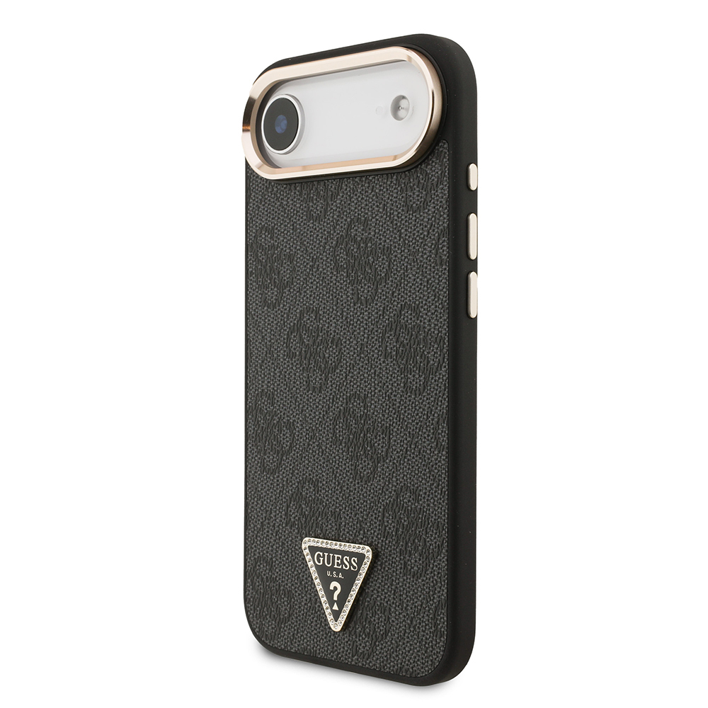 Apple iPhone 17 Air Kılıf Guess Orjinal Lisanslı Gold Metal Kamera Çerçeveli Taşlı Üçgen Logo 4G Desenli Kapak - 4