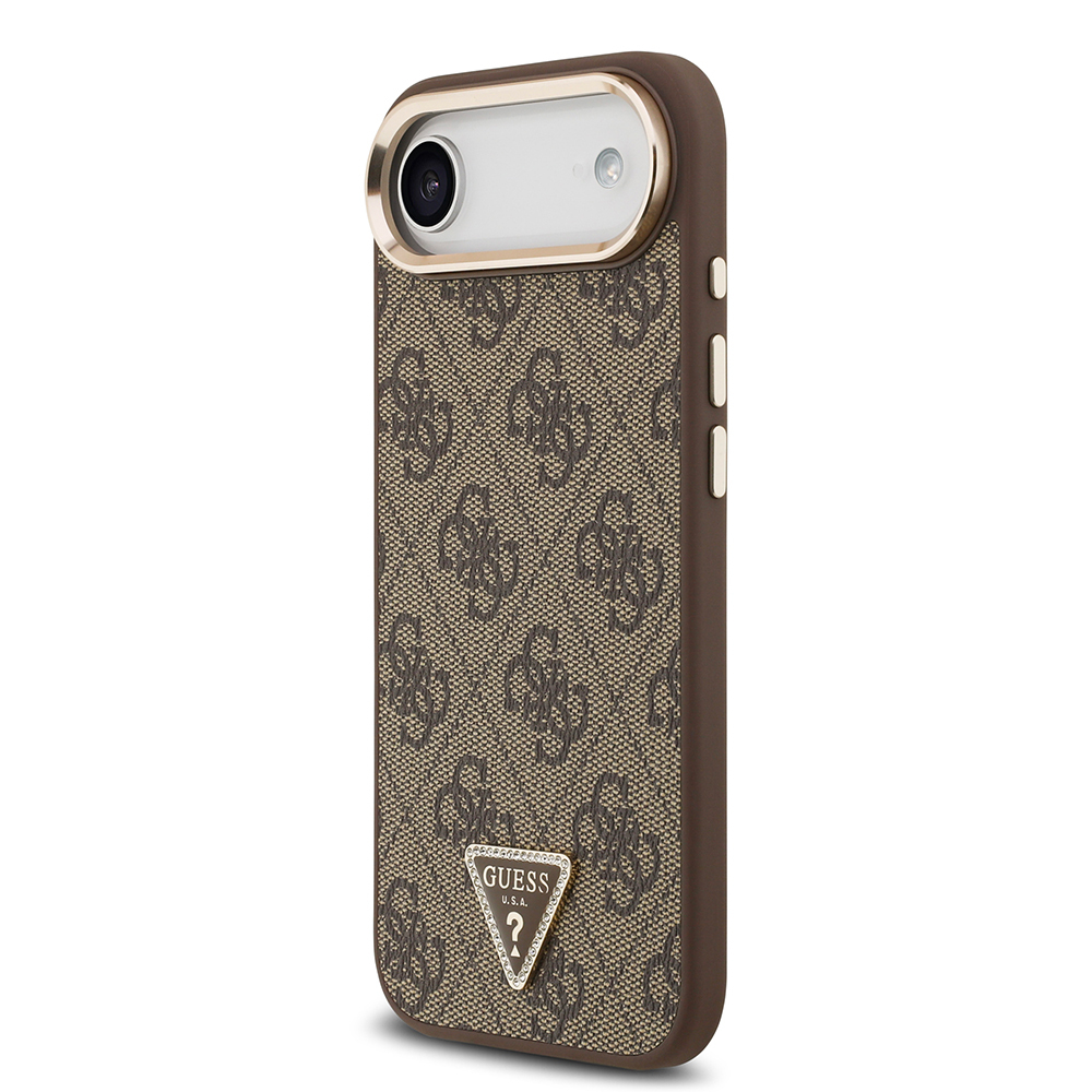 Apple iPhone 17 Air Kılıf Guess Orjinal Lisanslı Gold Metal Kamera Çerçeveli Taşlı Üçgen Logo 4G Desenli Kapak - 11