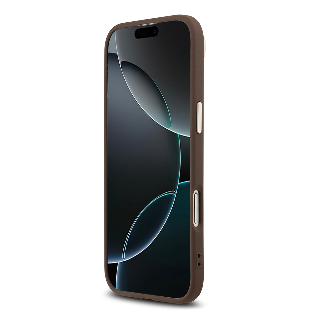 Apple iPhone 17 Air Kılıf Guess Orjinal Lisanslı Gold Metal Kamera Çerçeveli Taşlı Üçgen Logo 4G Desenli Kapak - 14