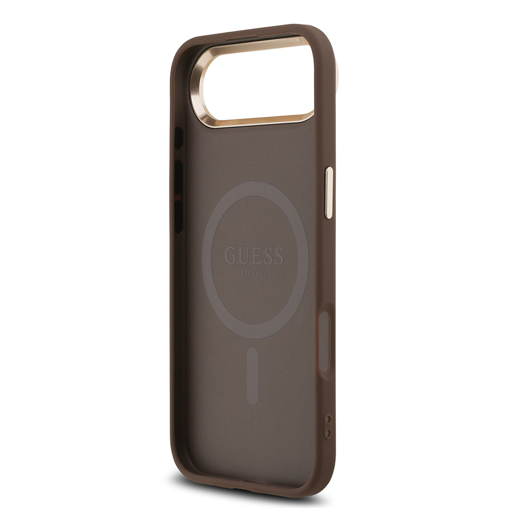 Apple iPhone 17 Air Kılıf Guess Orjinal Lisanslı Gold Metal Kamera Çerçeveli Taşlı Üçgen Logo 4G Desenli Kapak - 16