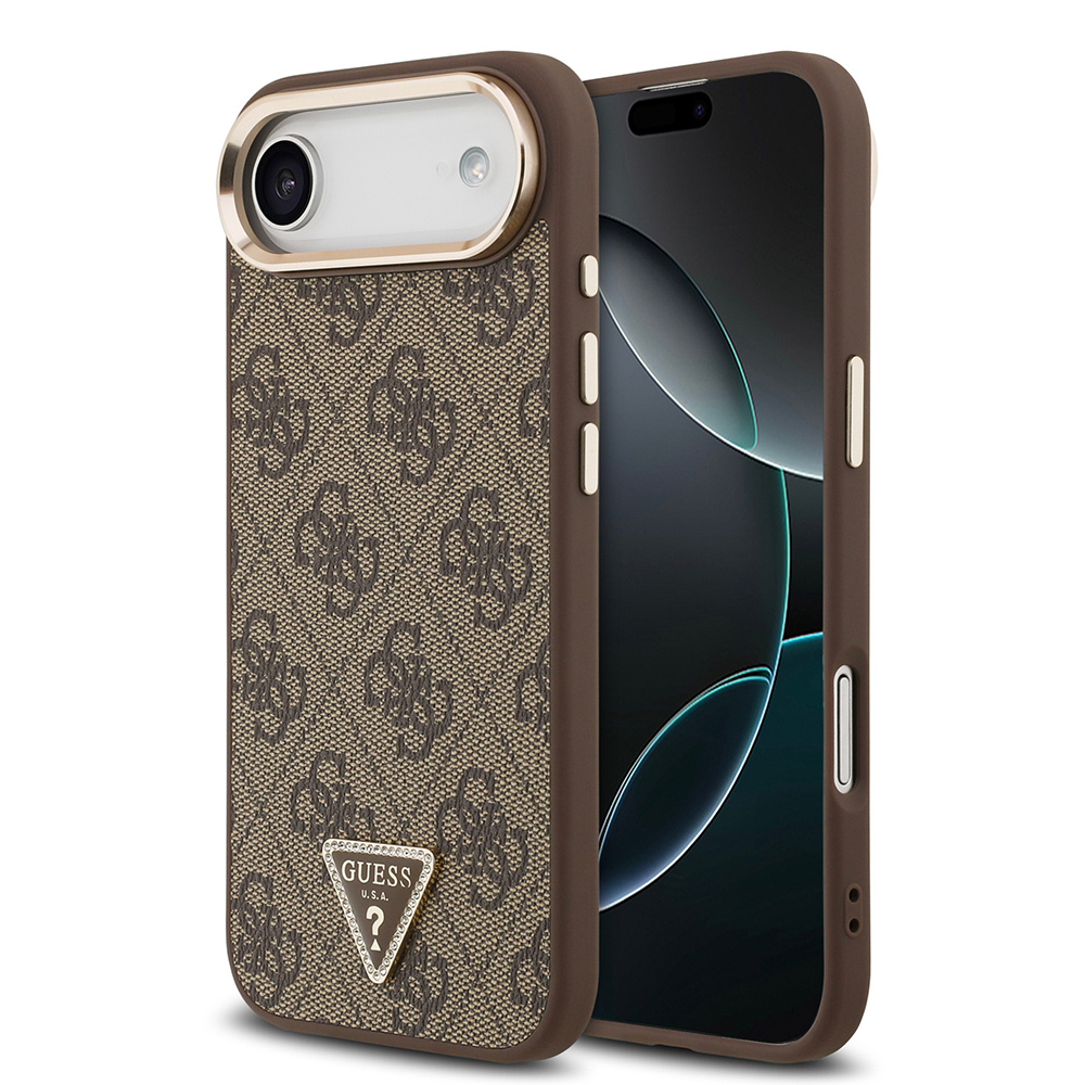 Apple iPhone 17 Air Kılıf Guess Orjinal Lisanslı Gold Metal Kamera Çerçeveli Taşlı Üçgen Logo 4G Desenli Kapak - 3