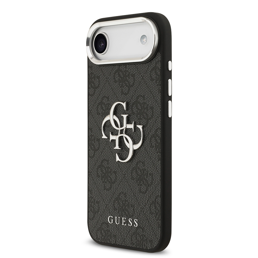 Apple iPhone 17 Air Kılıf Guess Orjinal Lisanslı Gümüş Metal Kamera Çerçeveli 4G Desenli Metal Büyük 4G ve Yazı Logolu Kapak - 4