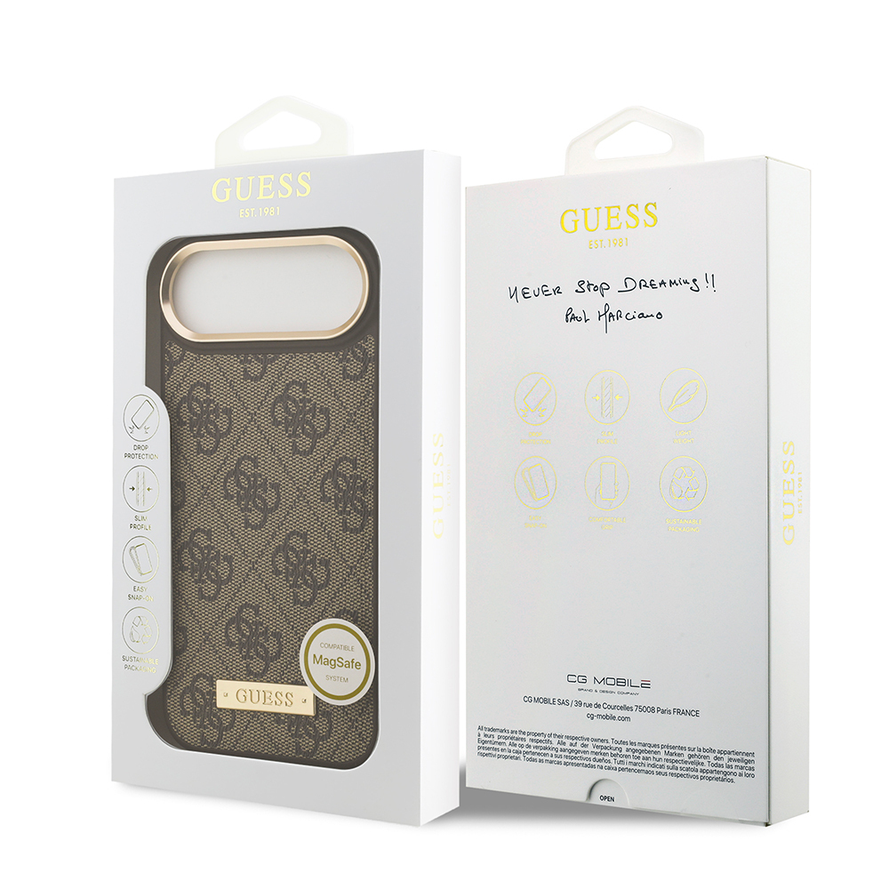 Apple iPhone 17 Air Kılıf Guess Orjinal Lisanslı M-safe Şarj Özellikli 4G Desenli PU Metal Plaka Klasik Logolu Kapak - 23