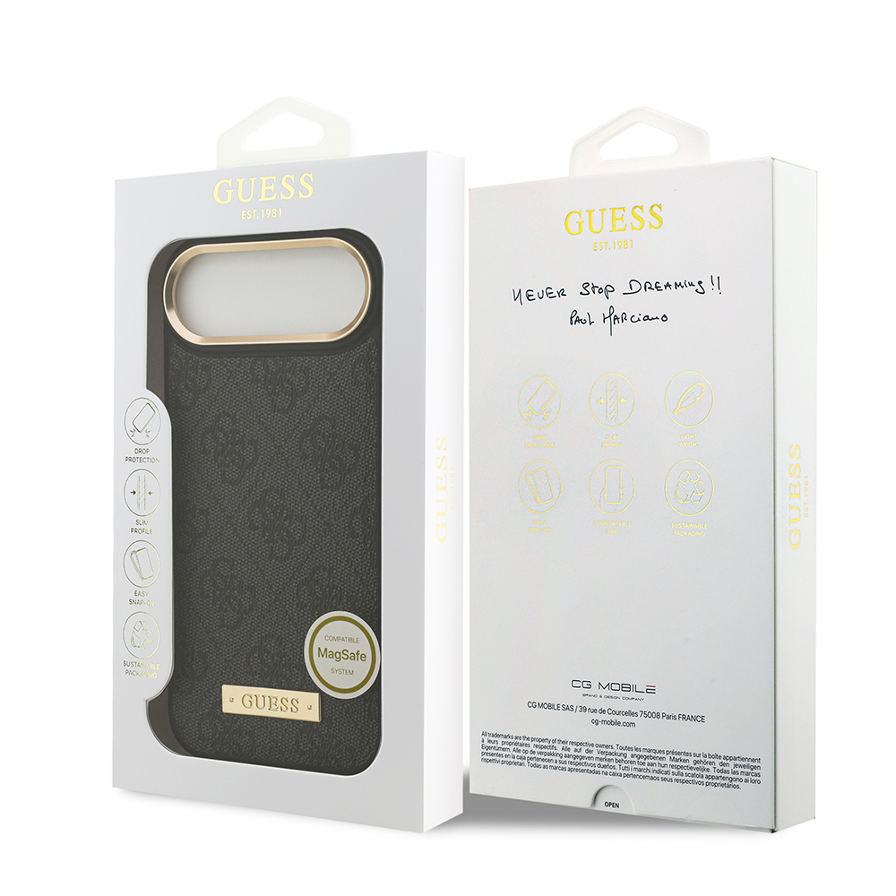 Apple iPhone 17 Air Kılıf Guess Orjinal Lisanslı M-safe Şarj Özellikli 4G Desenli PU Metal Plaka Klasik Logolu Kapak - 24