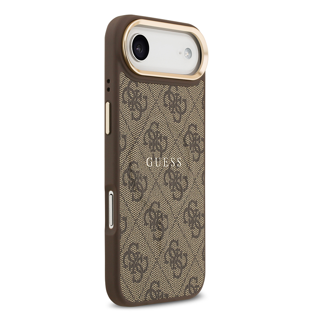 Apple iPhone 17 Air Kılıf Guess Orjinal Lisanslı M-safe Şarj Özellikli Gold Metal Kamera Çerçeveli PU Deri 4G Desenli Yazı Logolu Kapak - 5