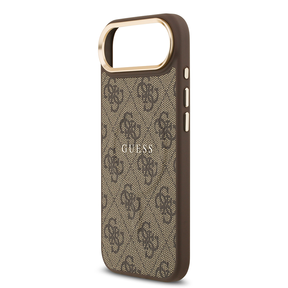 Apple iPhone 17 Air Kılıf Guess Orjinal Lisanslı M-safe Şarj Özellikli Gold Metal Kamera Çerçeveli PU Deri 4G Desenli Yazı Logolu Kapak - 7