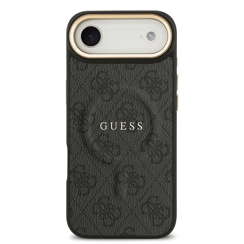 Apple iPhone 17 Air Kılıf Guess Orjinal Lisanslı M-safe Şarj Özellikli Gold Metal Kamera Çerçeveli PU Deri 4G Desenli Yazı Logolu Kapak - 12