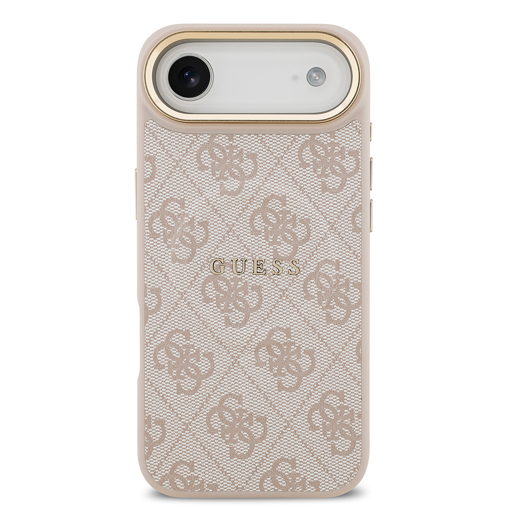 Apple iPhone 17 Air Kılıf Guess Orjinal Lisanslı M-safe Şarj Özellikli Gold Metal Kamera Çerçeveli PU Deri 4G Desenli Yazı Logolu Kapak - 18