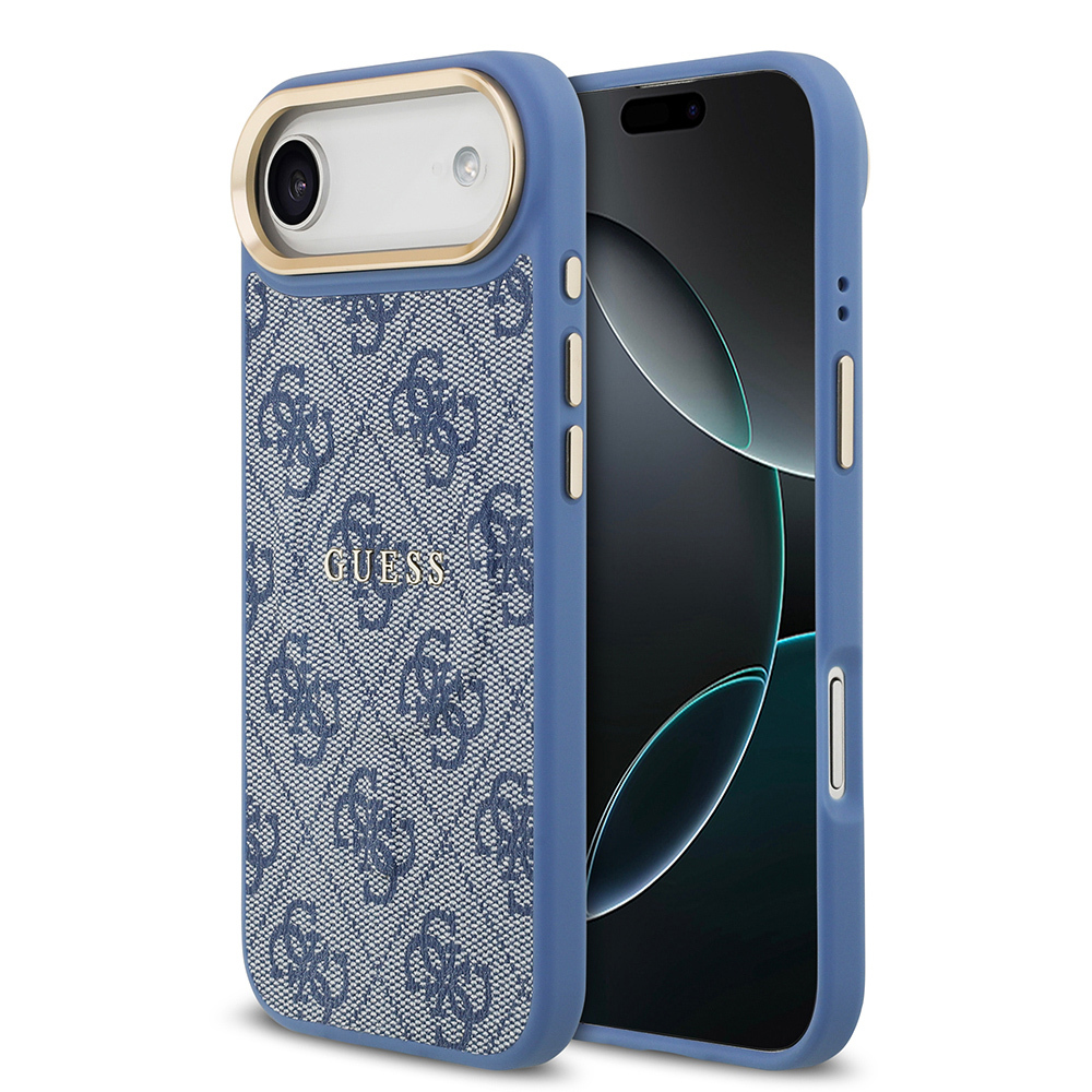 Apple iPhone 17 Air Kılıf Guess Orjinal Lisanslı M-safe Şarj Özellikli Gold Metal Kamera Çerçeveli PU Deri 4G Desenli Yazı Logolu Kapak - 5