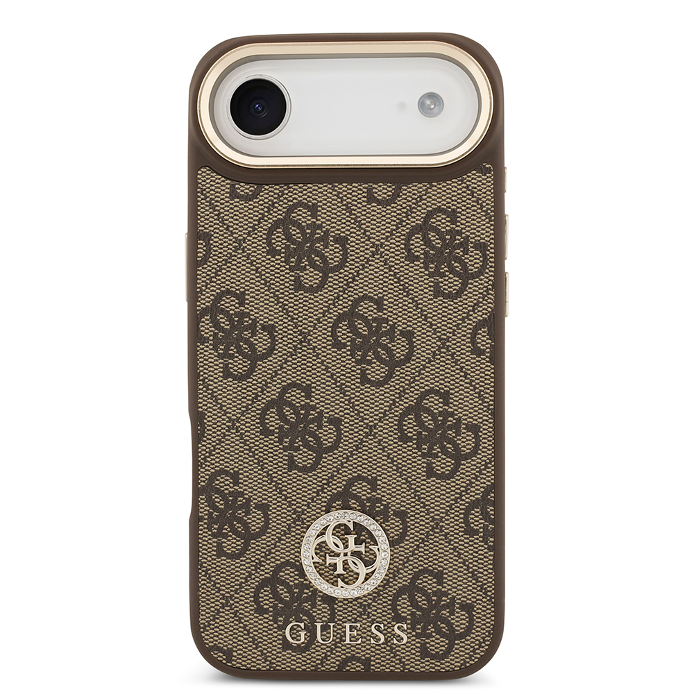 Apple iPhone 17 Air Kılıf Guess Orjinal Lisanslı M-safe Şarj Özellikli Gold Metal Kamera Çerçeveli Taşlı 4G Logolu Kapak - 4