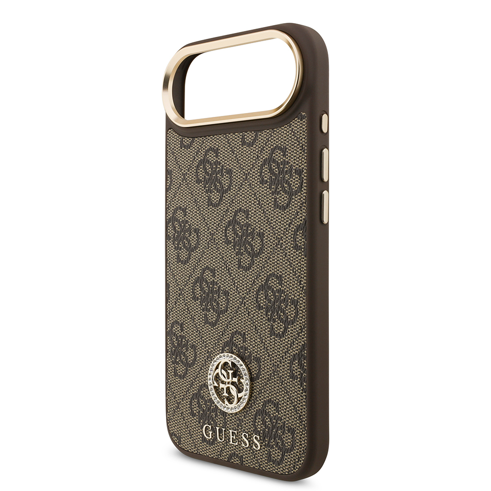 Apple iPhone 17 Air Kılıf Guess Orjinal Lisanslı M-safe Şarj Özellikli Gold Metal Kamera Çerçeveli Taşlı 4G Logolu Kapak - 7