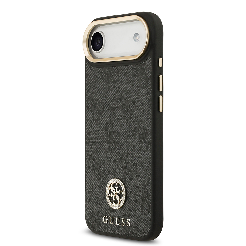 Apple iPhone 17 Air Kılıf Guess Orjinal Lisanslı M-safe Şarj Özellikli Gold Metal Kamera Çerçeveli Taşlı 4G Logolu Kapak - 10