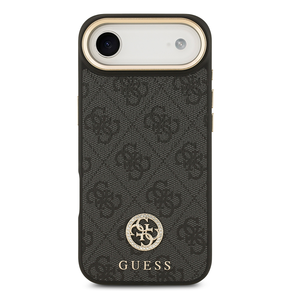 Apple iPhone 17 Air Kılıf Guess Orjinal Lisanslı M-safe Şarj Özellikli Gold Metal Kamera Çerçeveli Taşlı 4G Logolu Kapak - 11