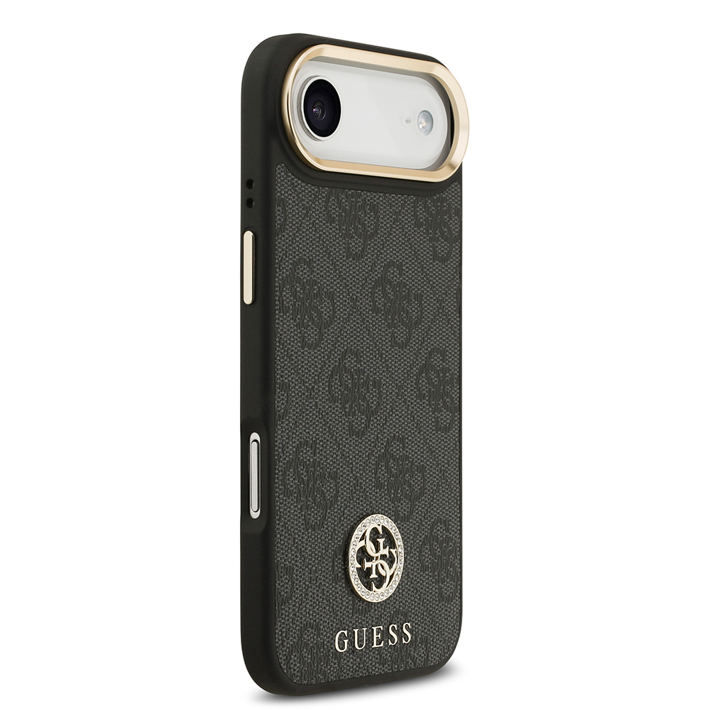 Apple iPhone 17 Air Kılıf Guess Orjinal Lisanslı M-safe Şarj Özellikli Gold Metal Kamera Çerçeveli Taşlı 4G Logolu Kapak - 12