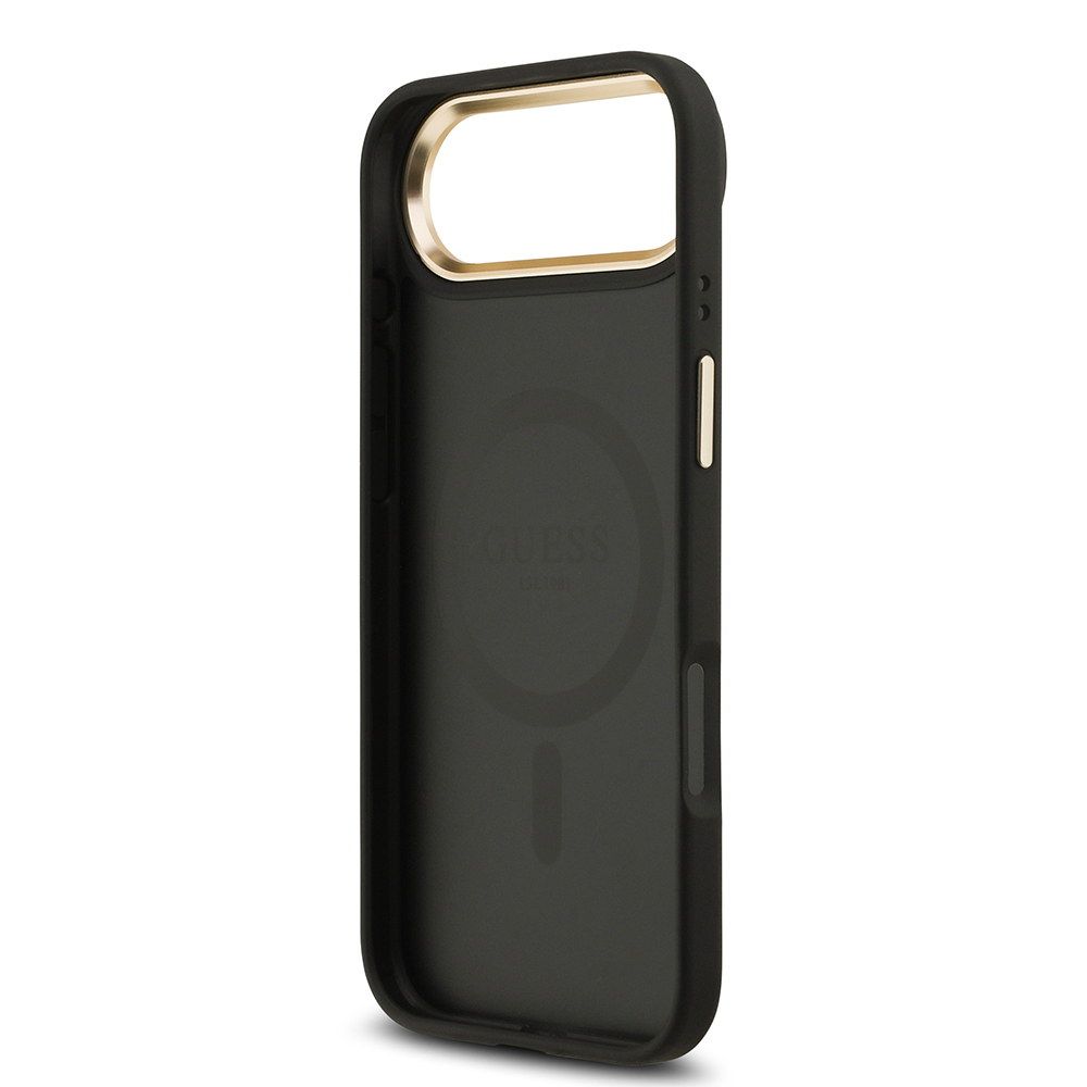 Apple iPhone 17 Air Kılıf Guess Orjinal Lisanslı M-safe Şarj Özellikli Gold Metal Kamera Çerçeveli Taşlı 4G Logolu Kapak - 15