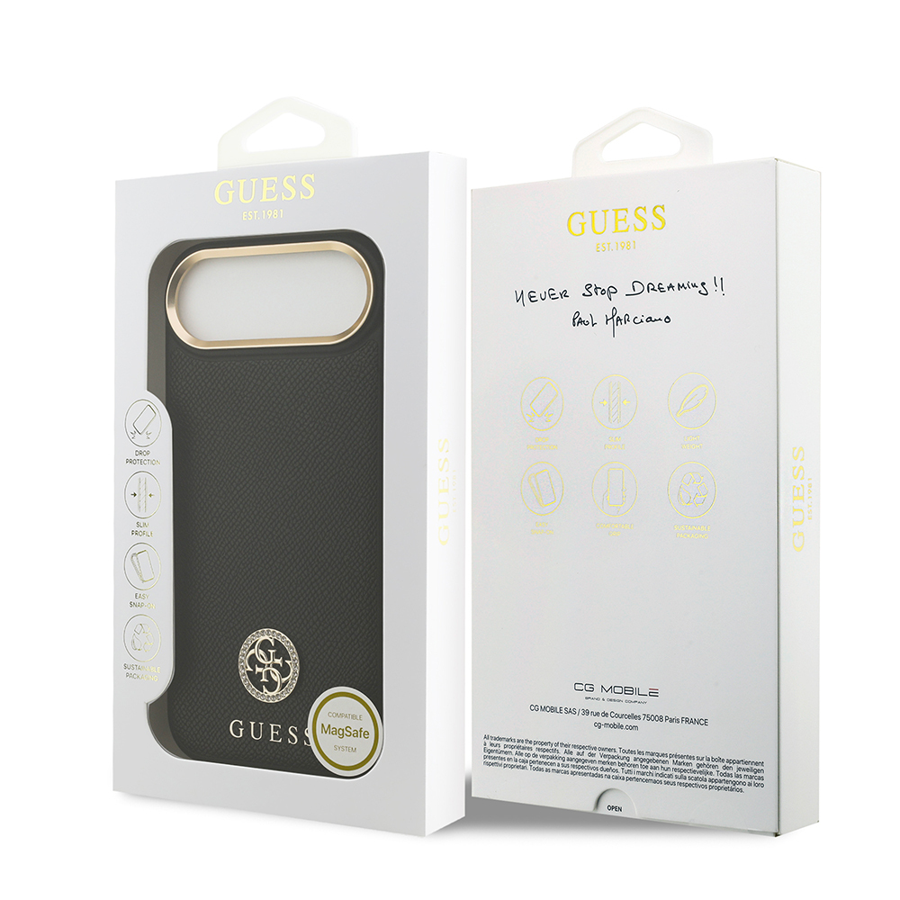 Apple iPhone 17 Air Kılıf Guess Orjinal Lisanslı M-safe Şarj Özellikli Grained Yazı ve Taşlı 4G Logolu Kapak - 18