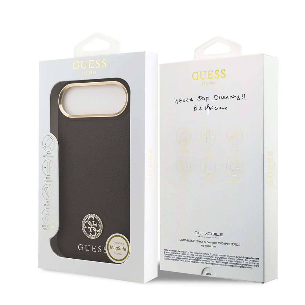 Apple iPhone 17 Air Kılıf Guess Orjinal Lisanslı M-safe Şarj Özellikli Grained Yazı ve Taşlı 4G Logolu Kapak - 25