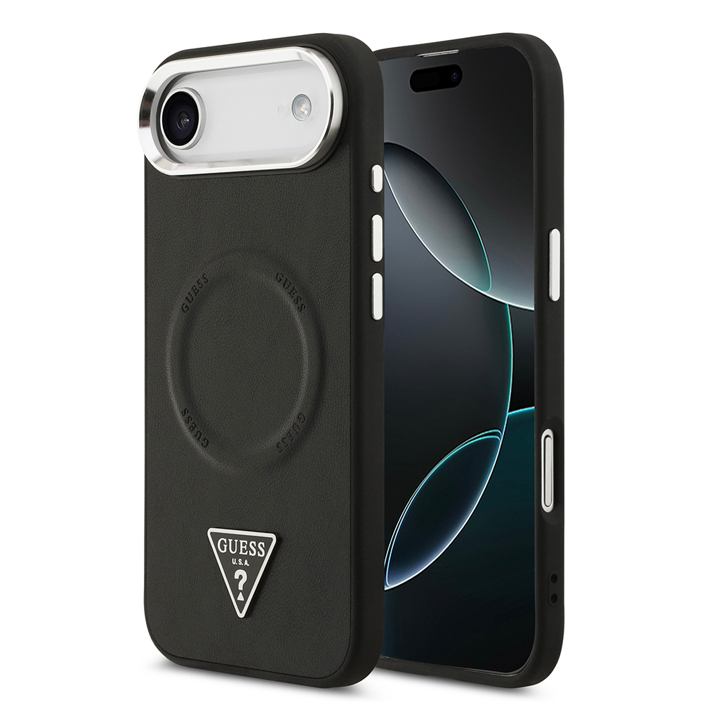 Apple iPhone 17 Air Kılıf Guess Orjinal Lisanslı M-safe Şarj Özellikli PU Deri Metal Kamera Çerçeveli Üçgen Logolu Kapak - 2