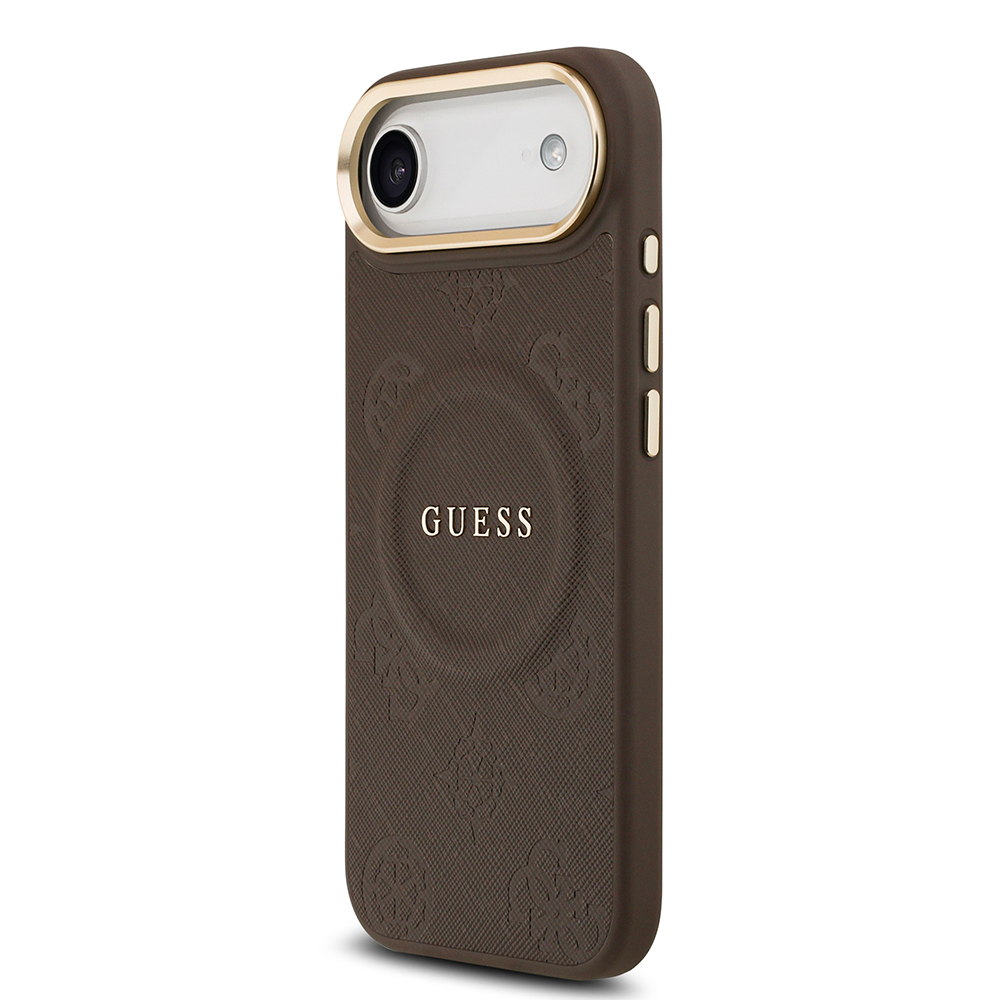 Apple iPhone 17 Air Kılıf Guess Orjinal Lisanslı M-safe Şarj Özellikli Sıcak Baskılı Yazı Logolu PU Deri Peony Kapak - 5
